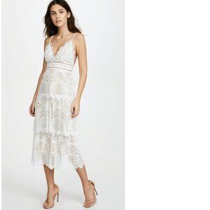 NWT SAYLOR Sunny Tiered Lace White Midi Dress XS P358